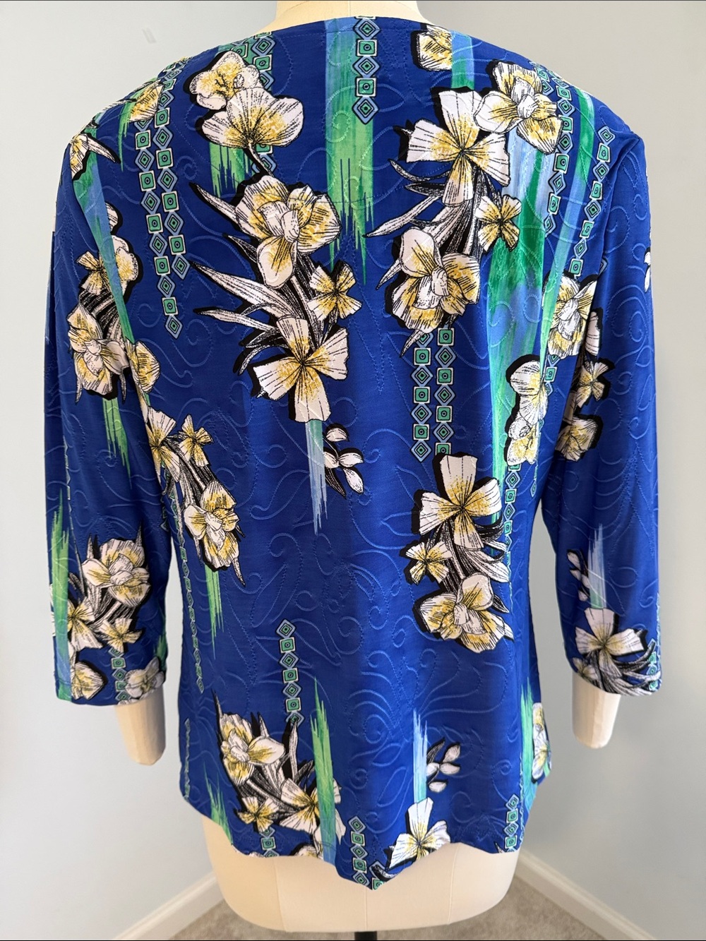 JM Collection Blue Floral 3/4 Sleeve Women’s Tunic Top PL - Picture 2 of 14